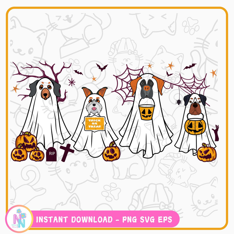 Halloween Shirt Design Ghost Dogs SVG PNG Retro Halloween Ghost Dog SVG 0