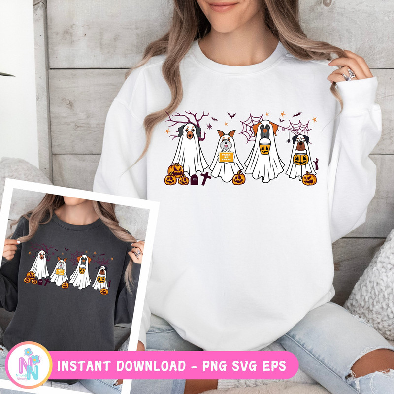 Halloween Shirt Design Ghost Dogs SVG PNG Retro Halloween Ghost Dog SVG 1