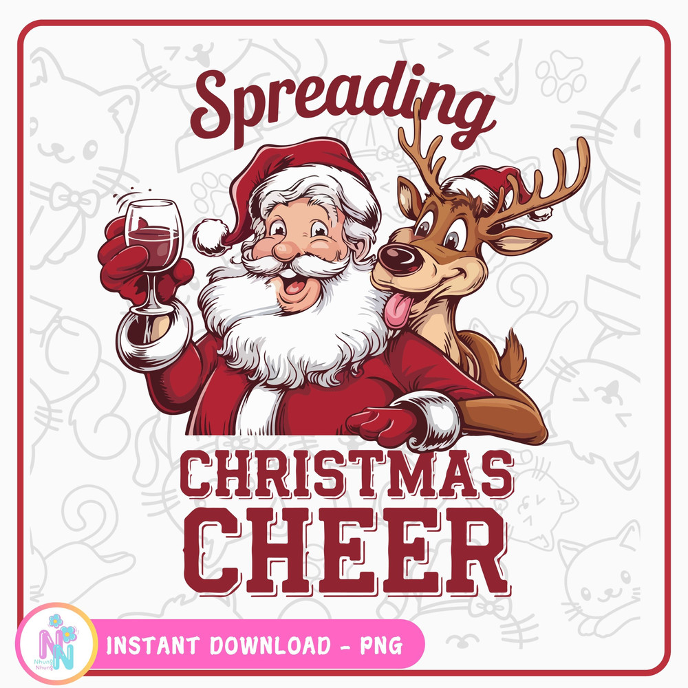 Spreading Christmas Cheer PNG Santa With A Drink And Reindeer 0