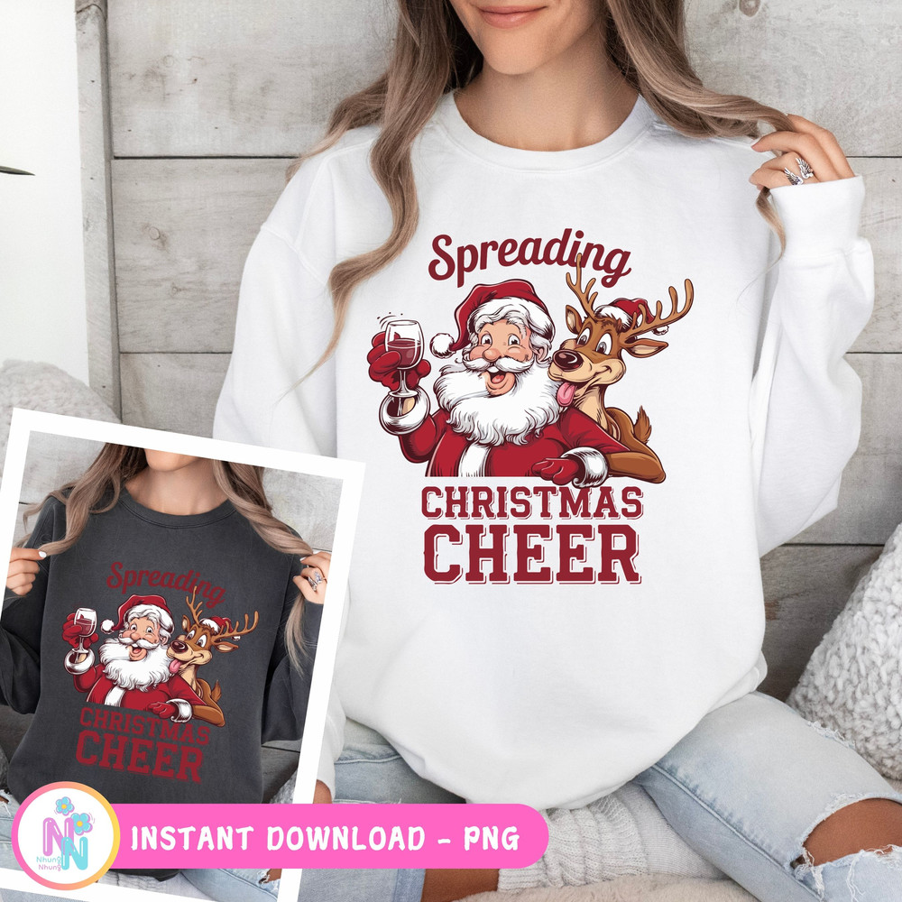 Spreading Christmas Cheer PNG Santa With A Drink And Reindeer 1