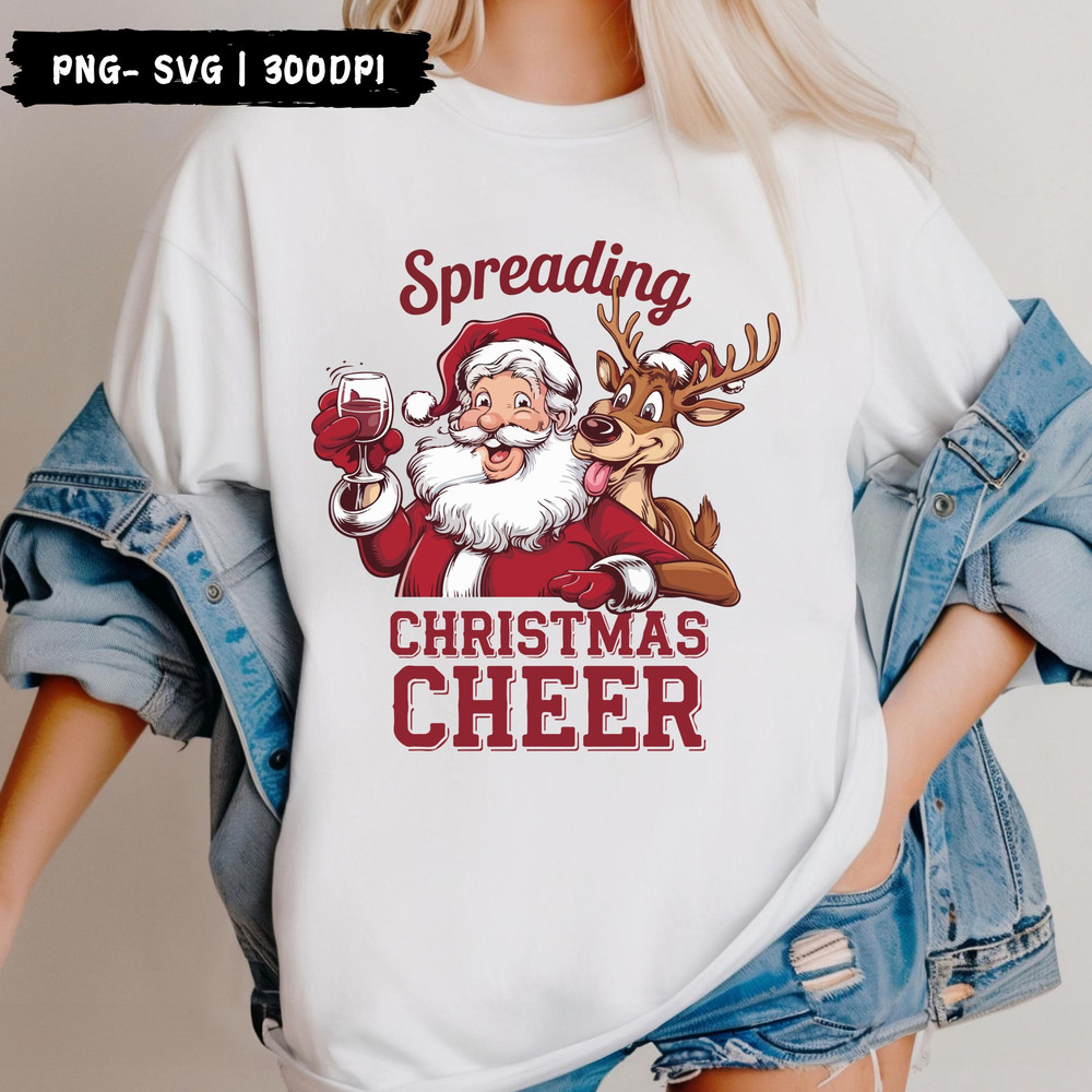 Spreading Christmas Cheer PNG Santa With A Drink And Reindeer 3
