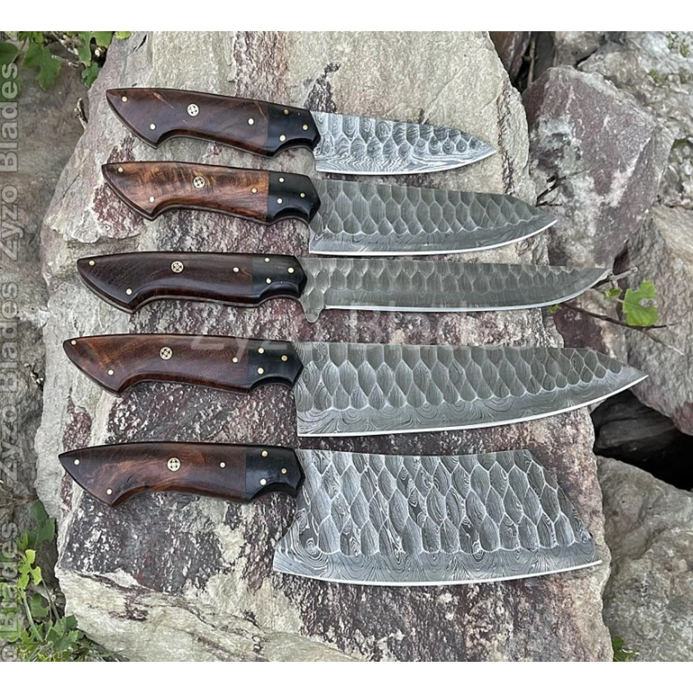 Chef Knives Set 5 Pcs Damascus Steel Blades With Wood Handle Kitchen Knives Set Birthday Gift For Him Corporate Gifts Th 0