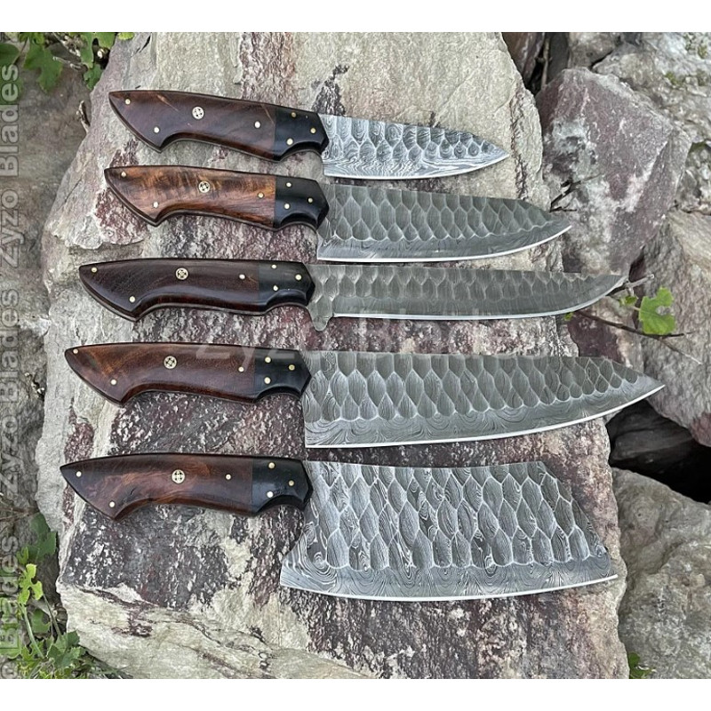 Chef Knives Set 5 Pcs Damascus Steel Blades With Wood Handle Kitchen Knives Set Birthday Gift For Him Corporate Gifts Th 0