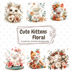 cute kitten floral clipart png 12 designs
