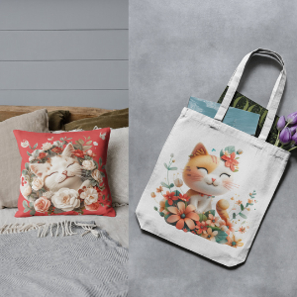 Cute Kitten Floral Clipart PNG 12 Designs 3