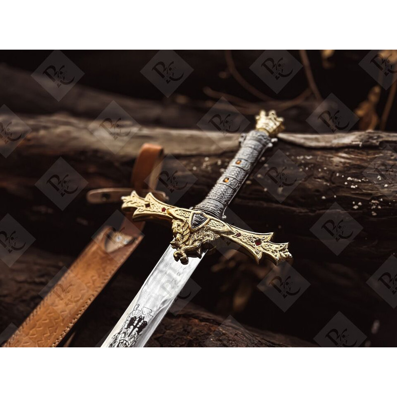 Handmade King Arthur Sword Excalibur Sword With Leather Sheath 6