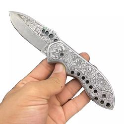 hand engrave handmade d2 steel blade pocket/folding knife with sheath