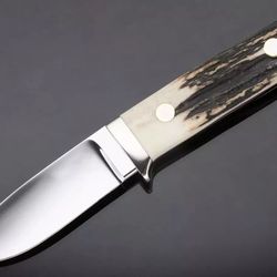 handmade bob loveless knife, hunting knife, custom handmade knife, stag horn