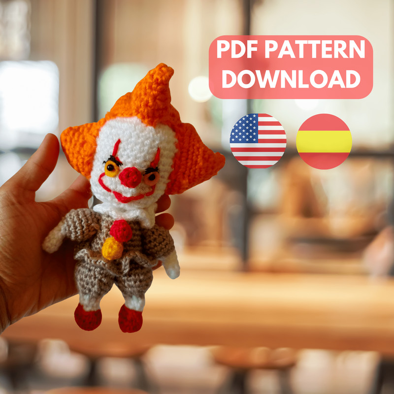 Pennywise Crochet Pattern Amigurumi Clown 7in Halloween Amigurumi Pattern PDF Instant Download ENGESP 0
