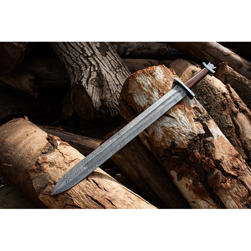 CUSTOM HANDMADE PREMUIM SWORD WITH Decorated Rosewood Damascus With Damascus Guard Pommel HANDLE 0