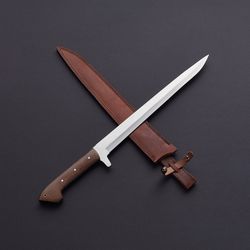 premium d2 tool steel hunting sword with leather sheath