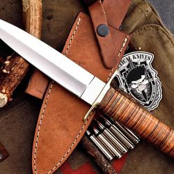 "custom handmade beautiful d2 tool steel hunting dagger knife & leather sheath "