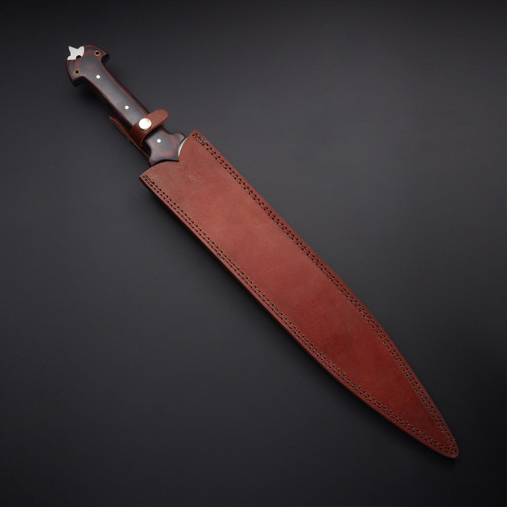 Custom Handmade D2 Tool Steel Hunting Sword  Leather Sheath 2