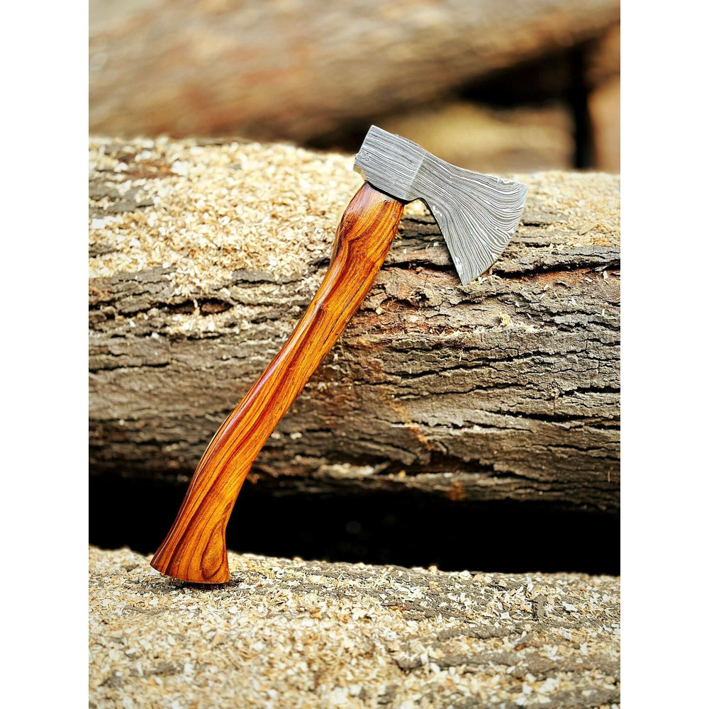 Custom Handmade Damascus Steel Premium Hunting Axe Leather Sheath Gift For Him 1