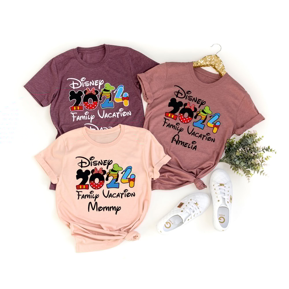 Disney 2024 Family Vacation Shirts Disney Gift For Mom Disney Shirt With Custom Names Disney Family Matching Tshirt 0