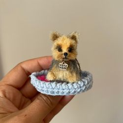 miniature yorkie puppy york terrier handmade crochet dog pet portrait memorial gift for dog lovers blythe doll friend