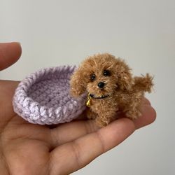 miniature maltipoo puppy handmade crochet dog pet portrait memorial gift for dog lovers blythe doll friend realistic toy