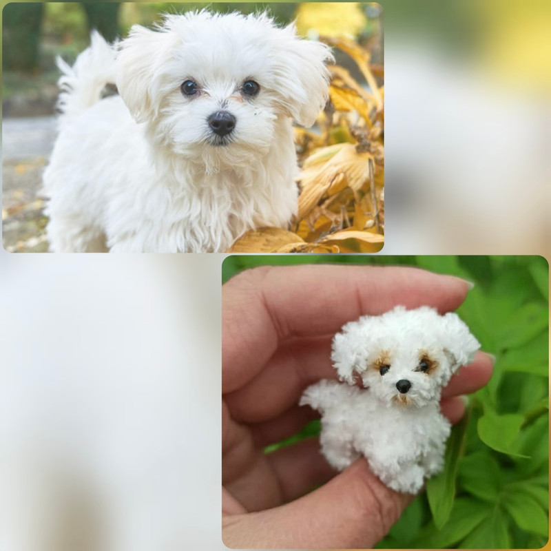 Miniature Maltese Puppy Handmade Crochet Dog Pet Portrait Memorial Gift For Dog Lovers Blythe Doll 4
