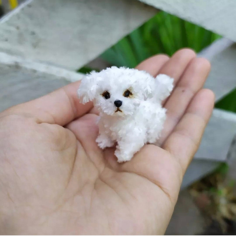 Miniature Maltese Puppy Handmade Crochet Dog Pet Portrait Memorial Gift For Dog Lovers Blythe Doll 6