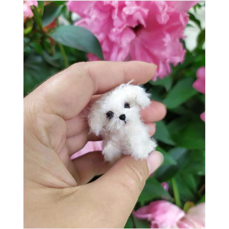 Miniature Dog Dollhouse Miniature Maltese Ooak Crochet Poodle Puppy Needle Felted Animal 112 Realis 0