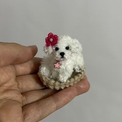 miniature dog dollhouse miniature maltese ooak crochet poodle puppy needle felted animal 1:6 realistic blythe pet toy