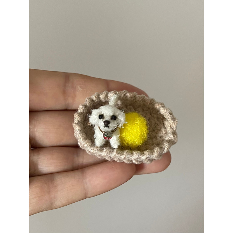 Micro Dog Dollhouse Miniature Maltese Ooak Crochet Poodle Puppy Realistic Animal 1