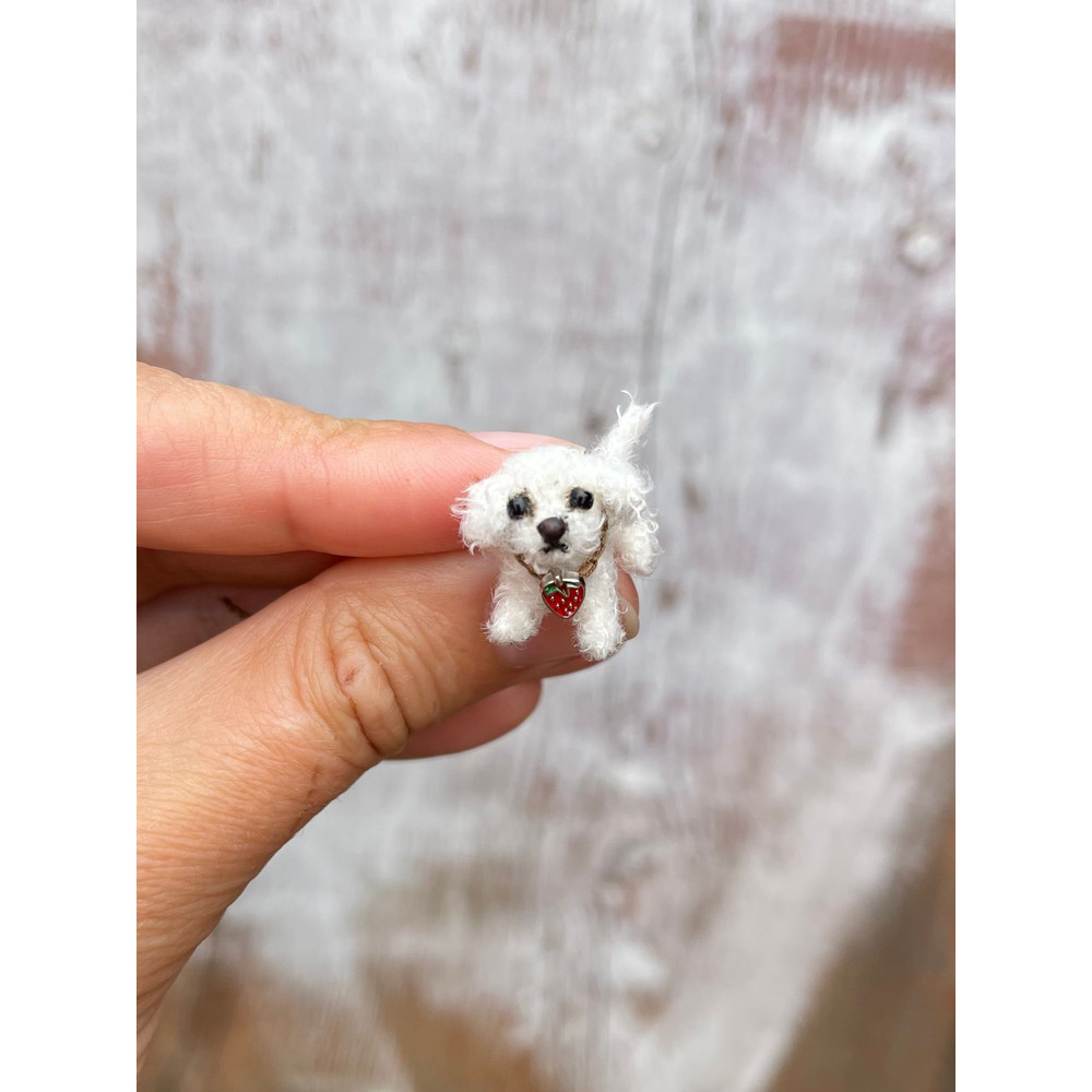 Micro Dog Dollhouse Miniature Maltese Ooak Crochet Poodle Puppy Realistic Animal 9