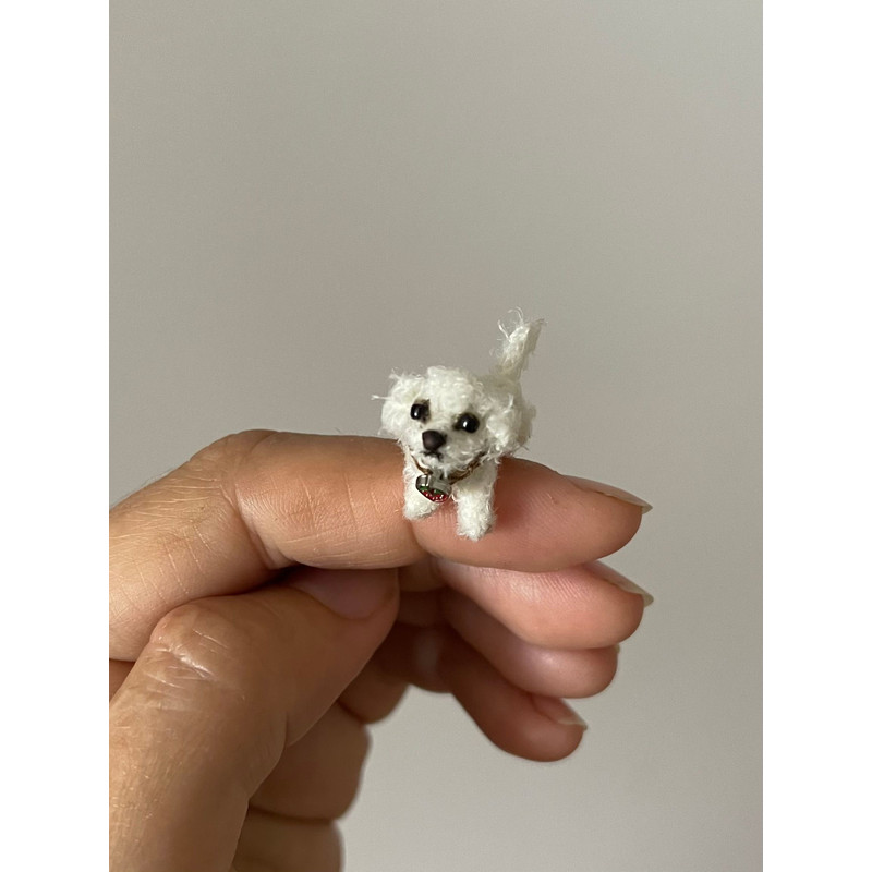 Micro Dog Dollhouse Miniature Maltese Ooak Crochet Poodle Puppy Realistic Animal 3
