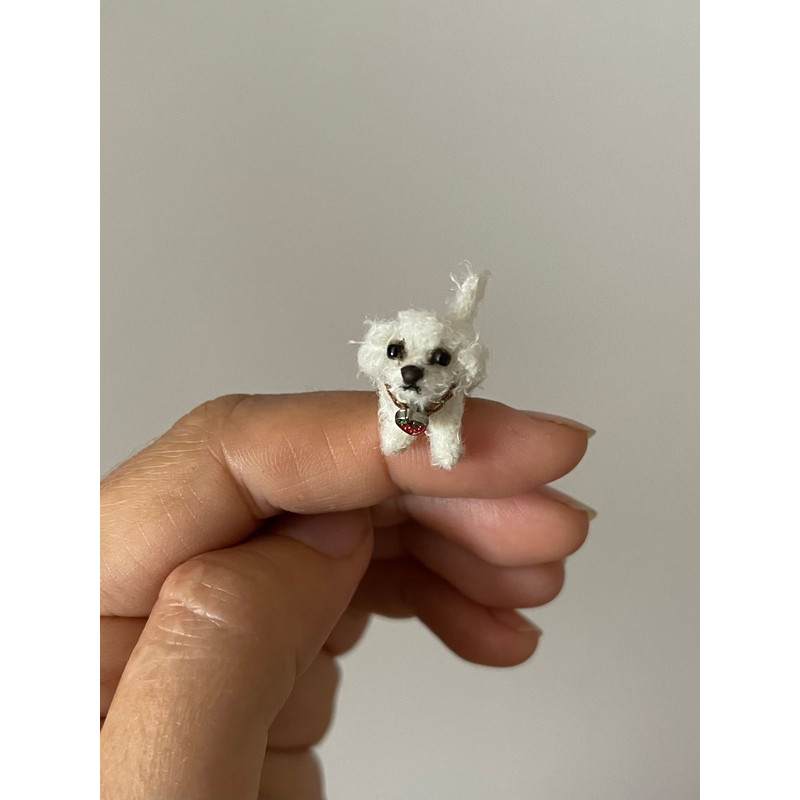 Micro Dog Dollhouse Miniature Maltese Ooak Crochet Poodle Puppy Realistic Animal 0