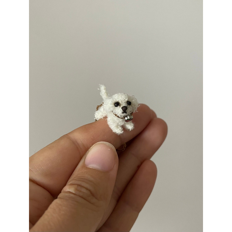 Micro Dog Dollhouse Miniature Maltese Ooak Crochet Poodle Puppy Realistic Animal 4
