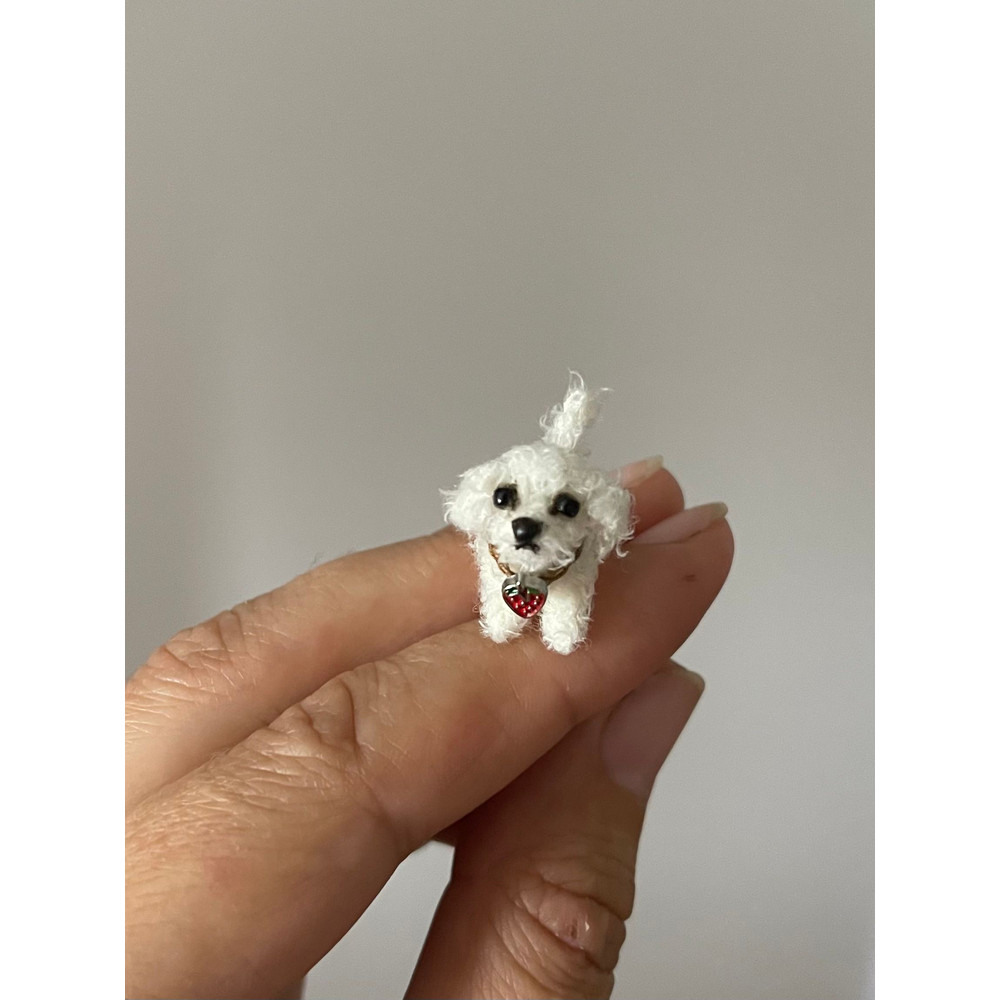 Micro Dog Dollhouse Miniature Maltese Ooak Crochet Poodle Puppy Realistic Animal 6