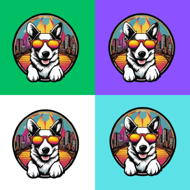 Colorful Dog Clipart With Sunglasses Retro Sublimation Printable Design For T Shirts Tote Bags Mug 2
