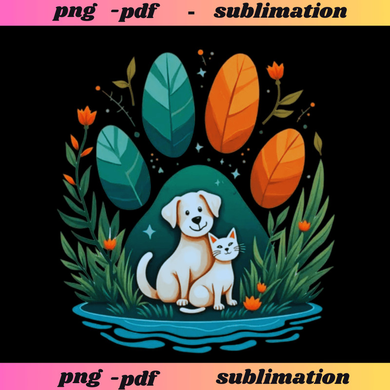 PAW Print PNG Rainbow Paw Print Sublimation Design Commercial Use POD BoHo Watercolor Floral Paw Pn 0