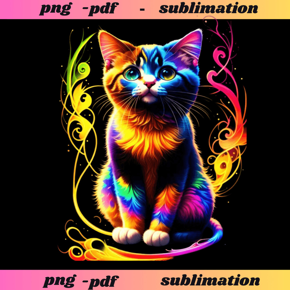 Watercolor Rainbow Colored Kitten Clipart Colorful Butterfly Kitten PNG For TShirt Mug Tumbler Subl 0