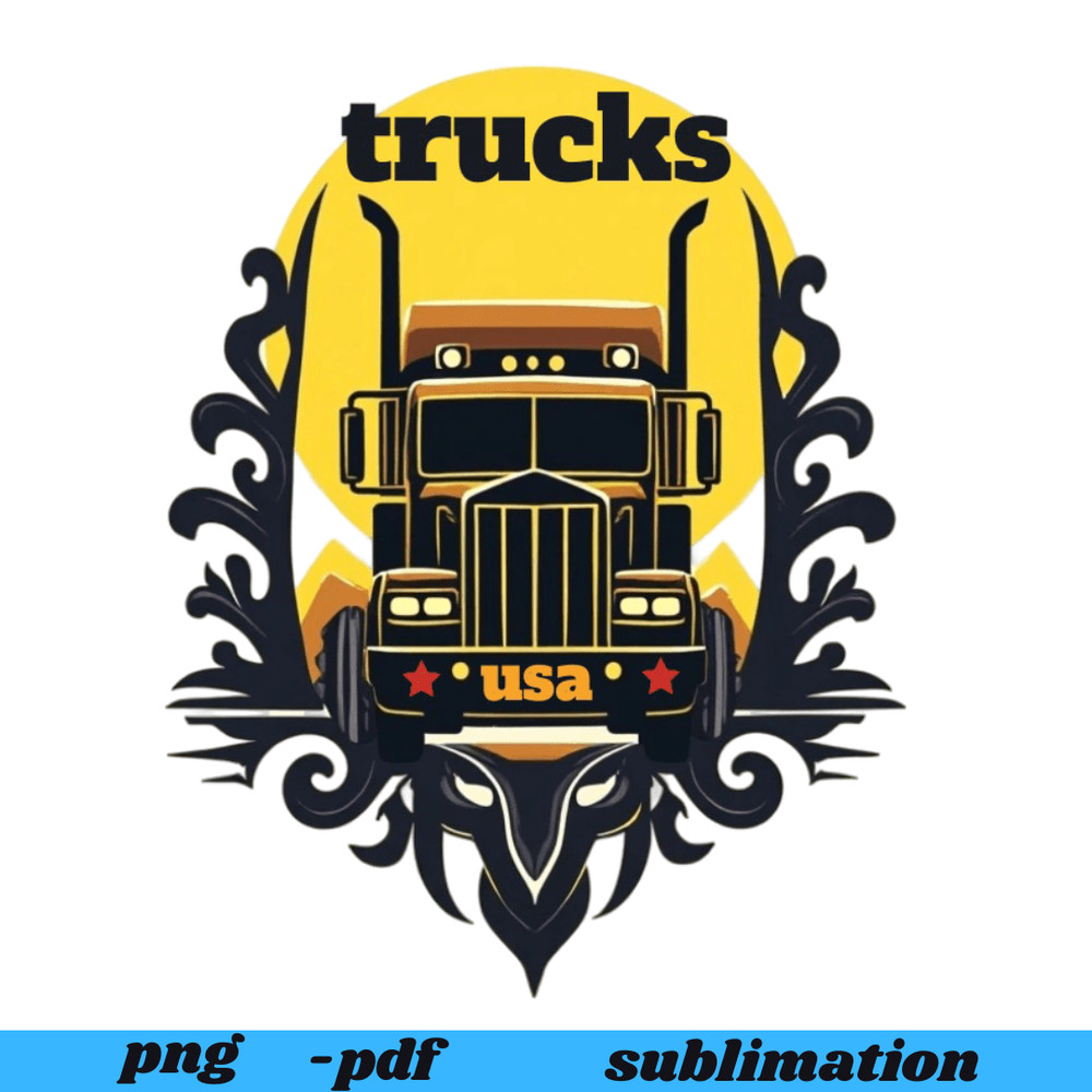 USA Flag Rig Semi 18 Wheeler Digital Design PNG PDF Sublimation 0