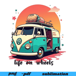 retro van sunset illustration – vintage palm tree surf art for t-shirts, posters, and beach-themed home decor, ce0018