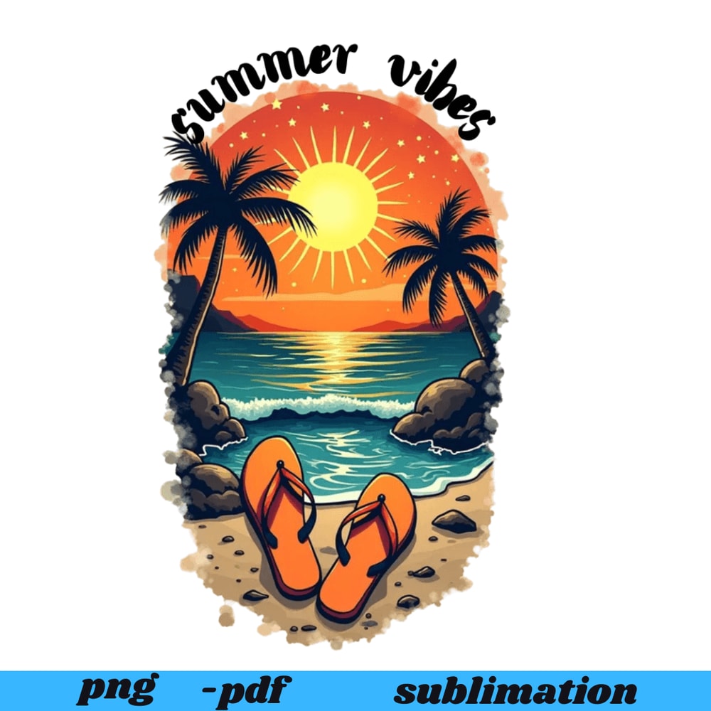 Summer Vibes Png Sublimation Design Colorful Summer Clipart Beach Digital Image Tropical Png TShirt 0