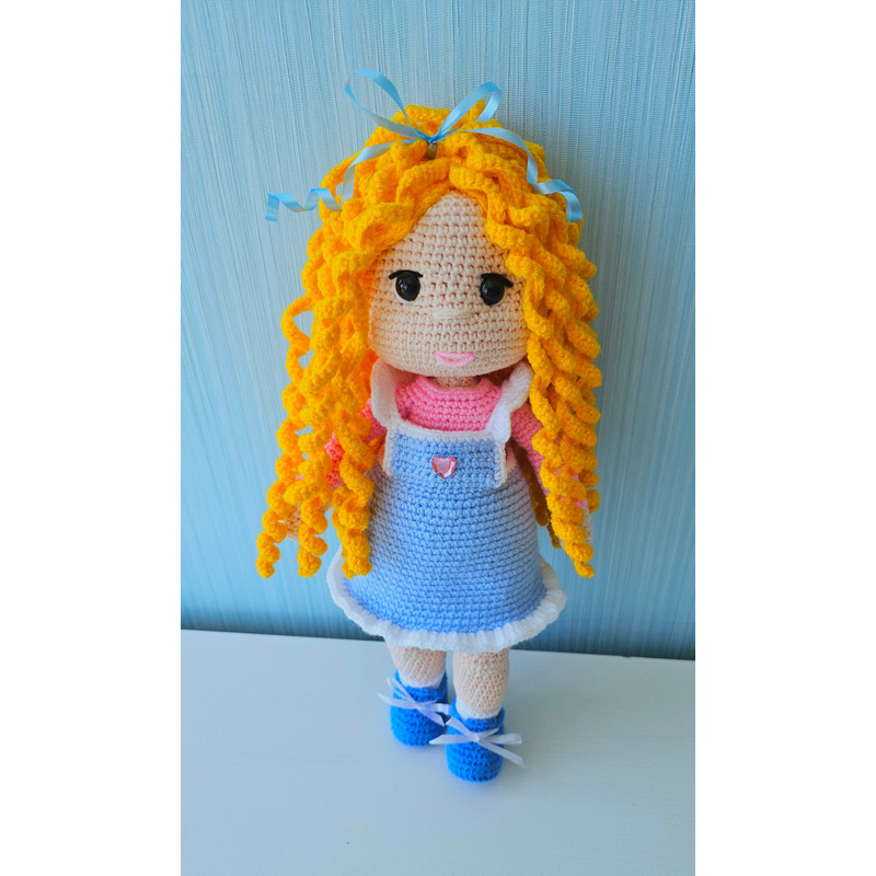 Handmade Crochet Doll In Removable Blue Dress 0