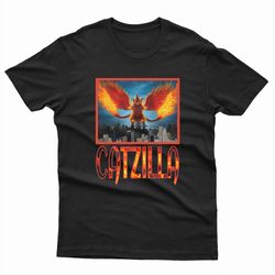 catzilla cat standing in a destroyed city street copy men's t-shirt