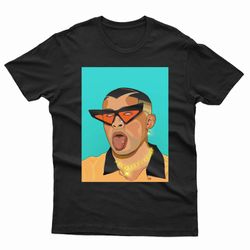 bad bunny gold chains cool glasses t-shirt