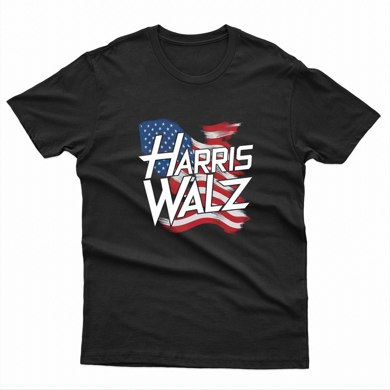 Harris Walz American Flag Brush TShirt 0