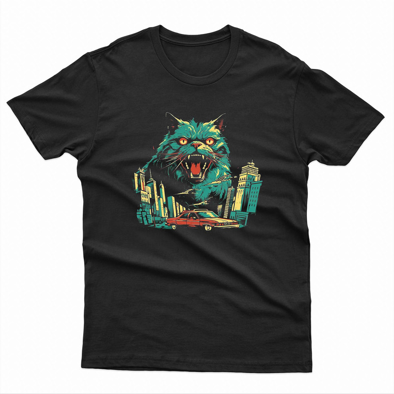 Funny Catzilla Attack The City TShirt 0