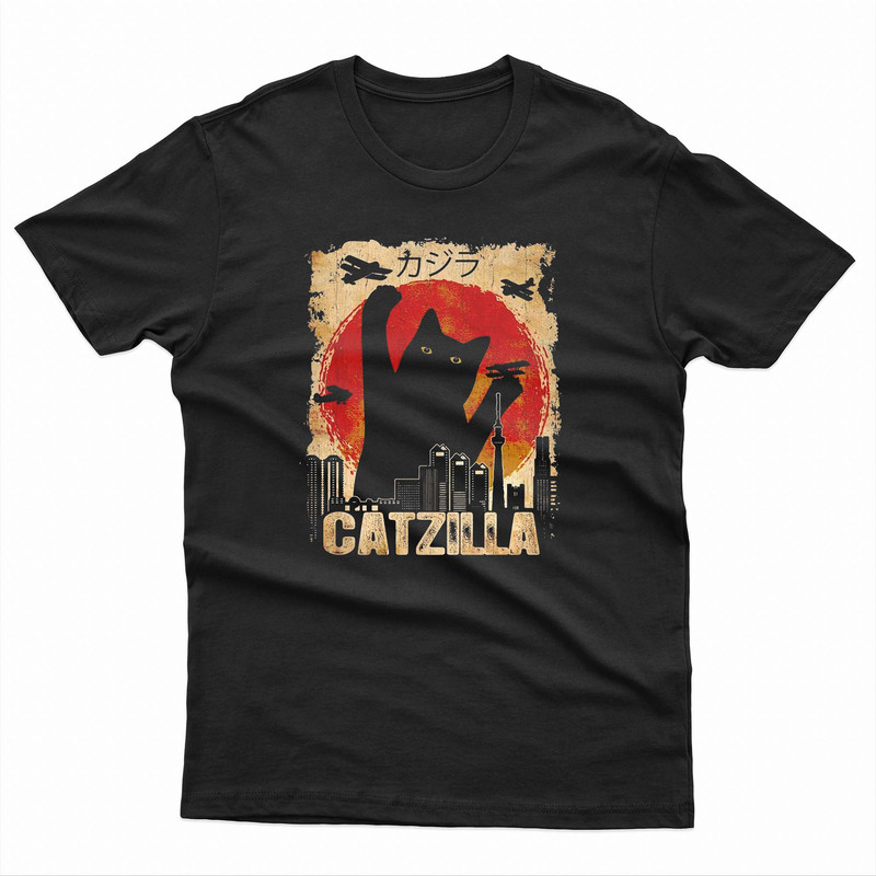 Vintage Catzilla Funny Black Cat TShirt 0