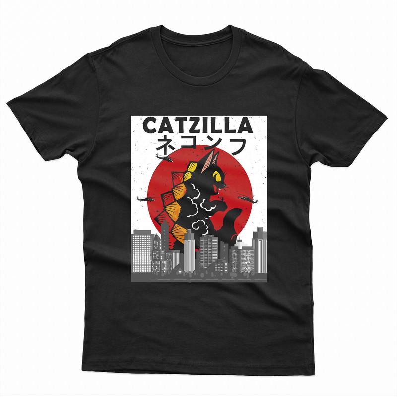 Vintage Catzilla Japanese Sunset TShirt 0
