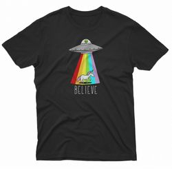 alien and unicorn believe t-shirt