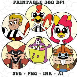 vector pack sticker jaxon jackyl,barney beaverton,roofus ribbit,richard in clucky, easy to edit with svg,png,ink,ai file