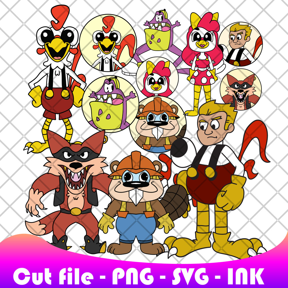 Bundle Jaxon Jackyl Barney BeavertonRoofus RibbitRichard In Clucky Coloring Pages Editable Vector SVG PNG Ink 0