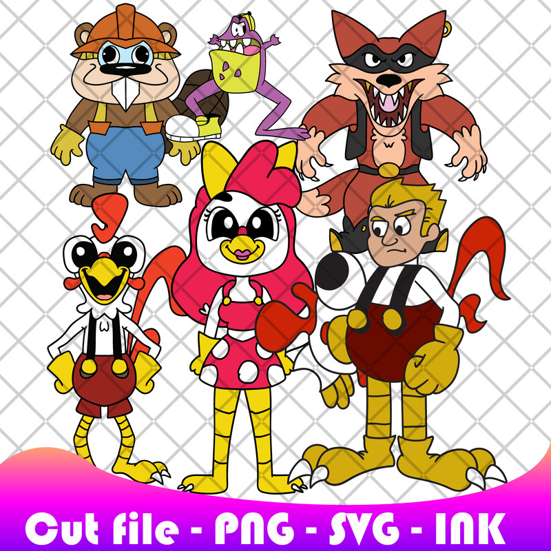Bundle Jaxon Jackyl Barney BeavertonRoofus RibbitRichard In Clucky Coloring Pages Editable Vector SVG PNG Ink 1