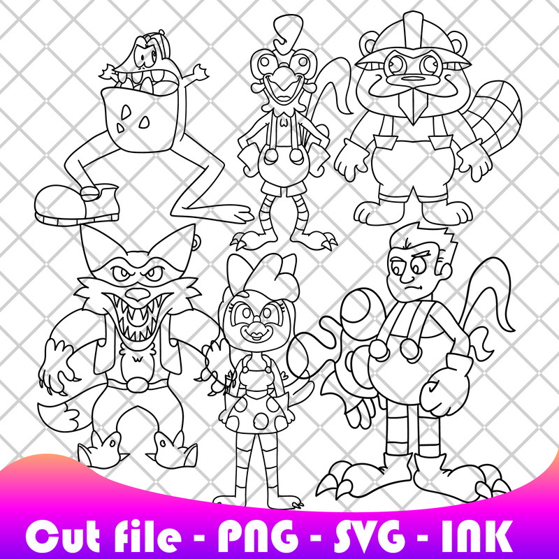 Bundle Jaxon Jackyl Barney BeavertonRoofus RibbitRichard In Clucky Coloring Pages Editable Vector SVG PNG Ink 2