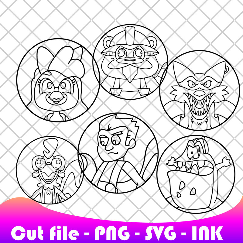 Bundle Jaxon Jackyl Barney BeavertonRoofus RibbitRichard In Clucky Coloring Pages Editable Vector SVG PNG Ink 3